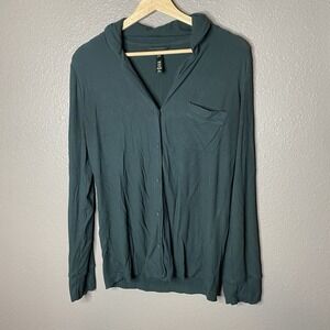 Skims Sleep Pajama Top Button Down Shirt Teal Size XS Womens Lounge Soft